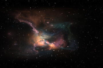 Space nebula. Giant interstellar cloud and stars scattered across the universe. No AI tool was used