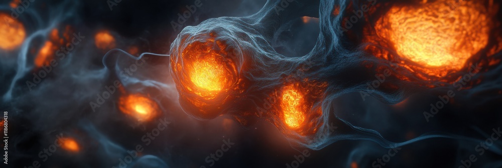 Aufkleber Cancer cells illuminated by glowing edges showcasing their unique structure and behavior in a microscopic view. Generative AI