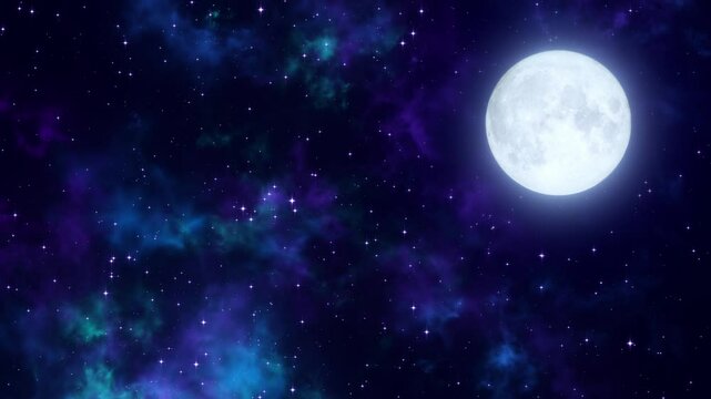 moon and starry night sky with nebula meditation motion background,glowing and shiny stars relaxing social media design element	