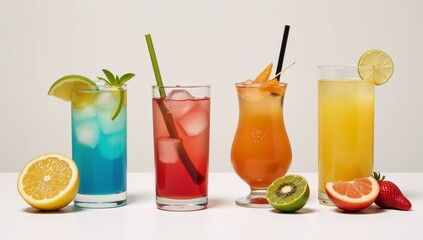 Fototapeta premium Collection of summer-themed drink illustrations as individual stylishly designed elements Cocktails Cut Out Style
