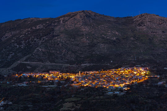 Small Sardinian town illuminated at night