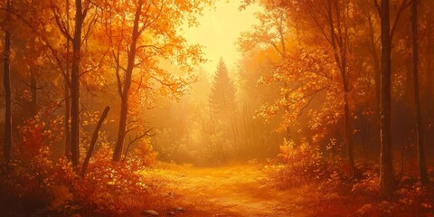 Fototapeta premium Autumn light creates a warm background, showcasing the beauty of autumn nature with its vibrant orange tinting. Embrace the magical essence of autumn light and nature s rich hues.