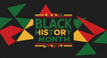 Black history month celebration design with geometric triangle patterns in vibrant African colors for heritage awareness and cultural pride promotion in a modern artistic style