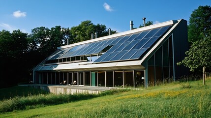 Modern EcoFriendly House With Solar Panels Integrating Sustainable Design in Architecture : Generative AI