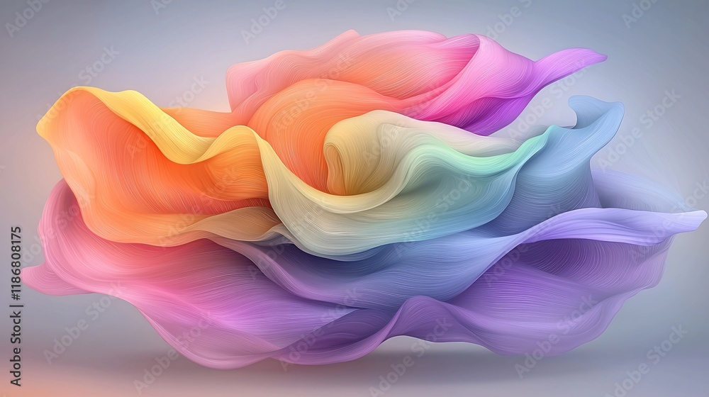 Poster mesmerizing iridescent wavy patterns and shimmering shapes create a vivid surreal digital dreamscape