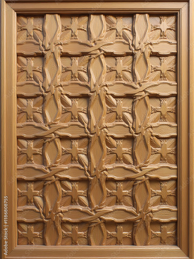 Aufkleber a wooden panel features a distinctive oak wood grain texture with an intricate, repeating pattern of