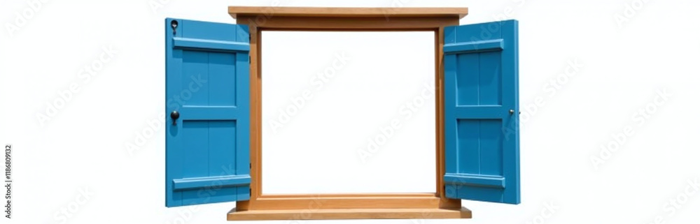 Poster A Wooden Open Window With Blue Shutters Isolated On A White Background In Png Transparent Format For Easy Editing And Use. 00001