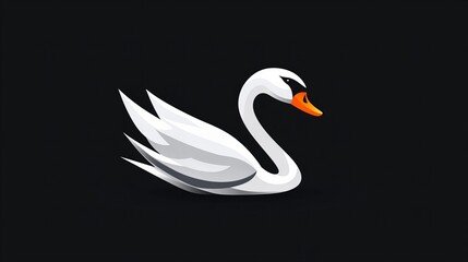 Fototapeta premium Elegant white swan on a dark background. A minimalist design.