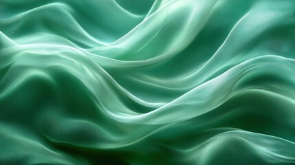 Obraz premium Flowing green fabric drapes, abstract textured background, textile design.