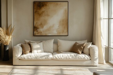 Modern cozy living room with neutral colors and elegant decor