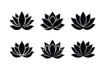 Fototapeta premium Set of Lotus Flower Icon Silhouette on White Background