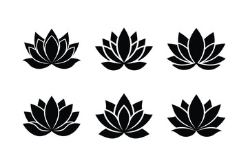 Set of Lotus Flower Icon Silhouette on White Background