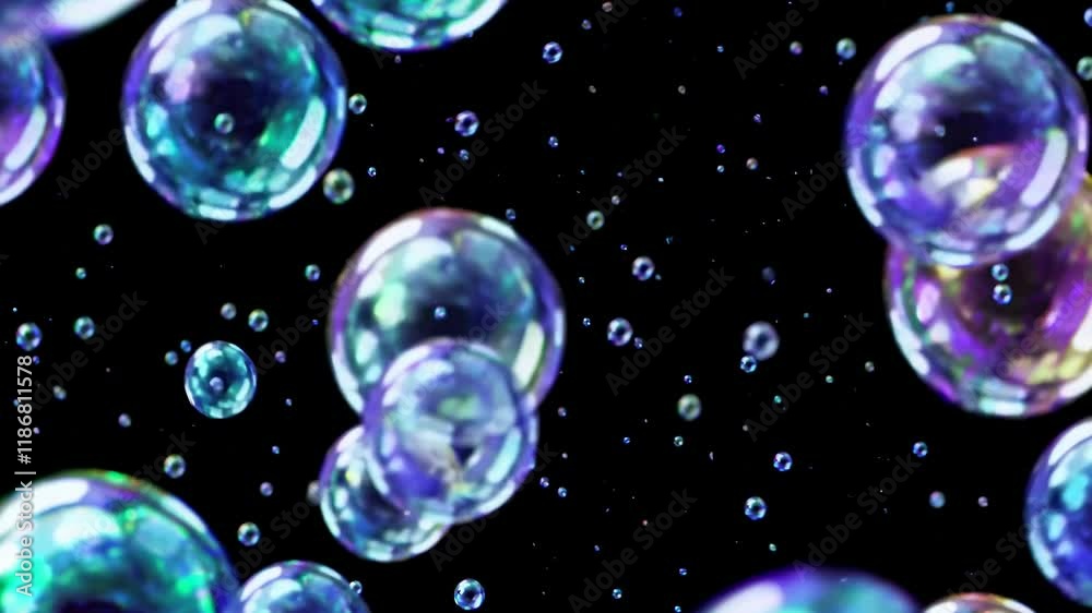 Fototapete colorful bubbles floating in a dark space create a mesmerizing visual experience highlighting beauty