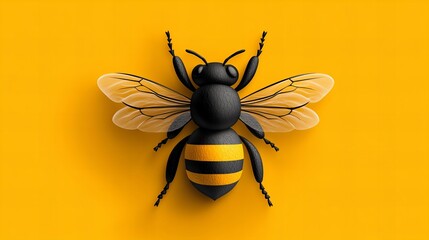 Fototapeta premium A detailed close-up of a stylized bee against a vibrant yellow background. The insect's intricate details are highlighted.