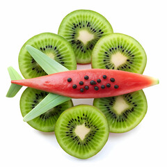 a-watermelon-shaped-airplane--with-kiwi-slices-as-