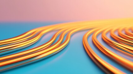 Abstract Vibrant Flow of Curved Lines in Orange Against a Blue Background