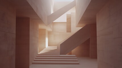 Fototapeta premium Minimalist Staircase In A Modern Beige Building