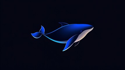 Obraz premium Glowing blue whale gracefully swims in the dark ocean depths. Serene underwater scene.