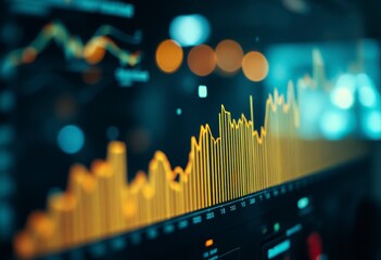 An advanced data analysis display shows statistics in a bustling urban location, illustrating trends and insights in real time.