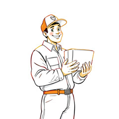 A smiling young delivery man Cartoon Vector Illustration isolated on a white background