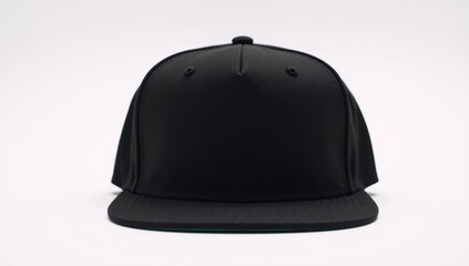 Fototapeta premium Black snapback hat appears against a pure white backdrop isolated