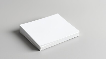 Fototapeta premium A stack of pristine white paper, unblemished and ready for design, sits against a minimalist grey background.