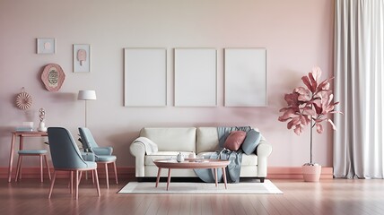 Pastel living room interior design mockup
