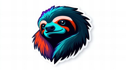 Obraz premium Vibrant sloth portrait, a splash of color against a white background. Bold, graphic design.