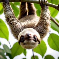 Fototapeta premium Baby Sloth in a Canopy, baby sloth, tropical wildlife, adorable animals, tree canopy, natural habitat, slow creatures, cute moments, eye, photography, nose, growing, wildlife, creature, ecology