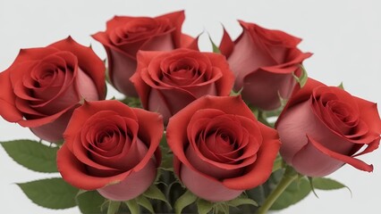 Obraz premium Close-Up Dozen Red Roses Clean White Background Velvety Texture Dew-Kissed Minimalist Aesthetic Microstock