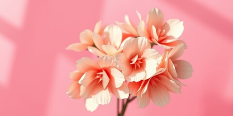 Fototapeta premium Delicate peach blossoms with soft petals bathed in gentle light against a soft pink background.