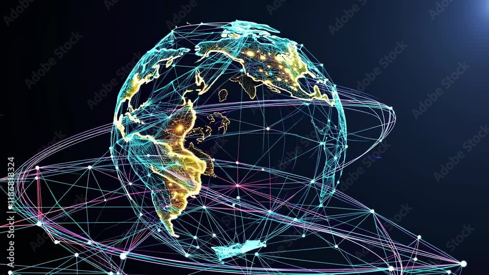Fototapete innovative digital globe showcasing connectivity and data flow through vibrant networks over a styli