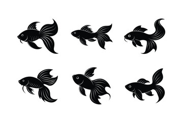 Set of Fish Icon Silhouette on White Background