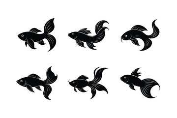 Set of Fish Icon Silhouette on White Background