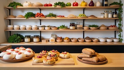 A blurred image of an eco-friendly vegan bakerygrocery store