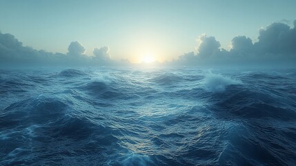 Fototapeta premium Ocean Waves Rolling Under Sunset Sky