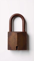 Fototapeta premium Rusty padlock against white backdrop symbolizing safety and privacy