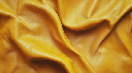 Yellow fabric with a wave pattern. The fabric is smooth and shiny. The color yellow is bright and cheerful