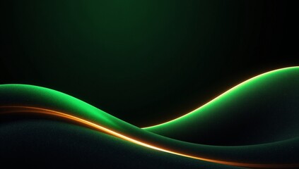 Abstract design with abstract dark-greenorangeblack wave gradient as glowing grained backdrop copy space available