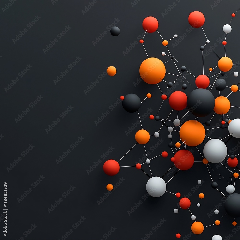 Poster glimmering digital landscape of interconnected nodes and spheres in a technologically charged enviro