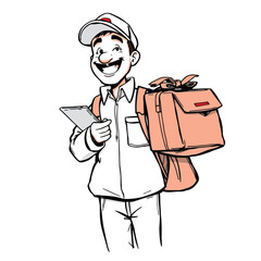 A smiling young delivery man Cartoon Vector Illustration isolated on a white background