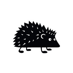 Vector funny cartoon hedgehog in black and white silhouette. Minimalist animal illustration is ideal for playful, wild, or quirky projects