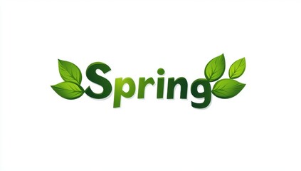 Vector Logo of "Spring" in Green Letters with Leaves on White Background, High-Resolution PNG