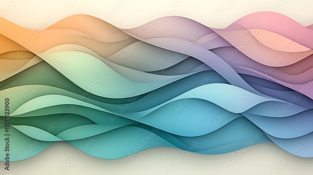 Poster captivating abstract background design with cascading wavy iridescent shapes in a harmonious blend o