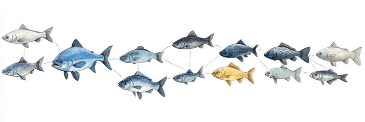 Fototapeta premium Illustration of fish food web showing various fish species
