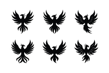 Set of Phoenix Icon Silhouette on White Background