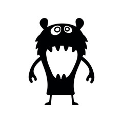Vector cute, smiling monster, black and white silhouette. Playful, quirky design is perfect for fun, Halloween, or spooky projects, adding a cheerful touch to any illustration