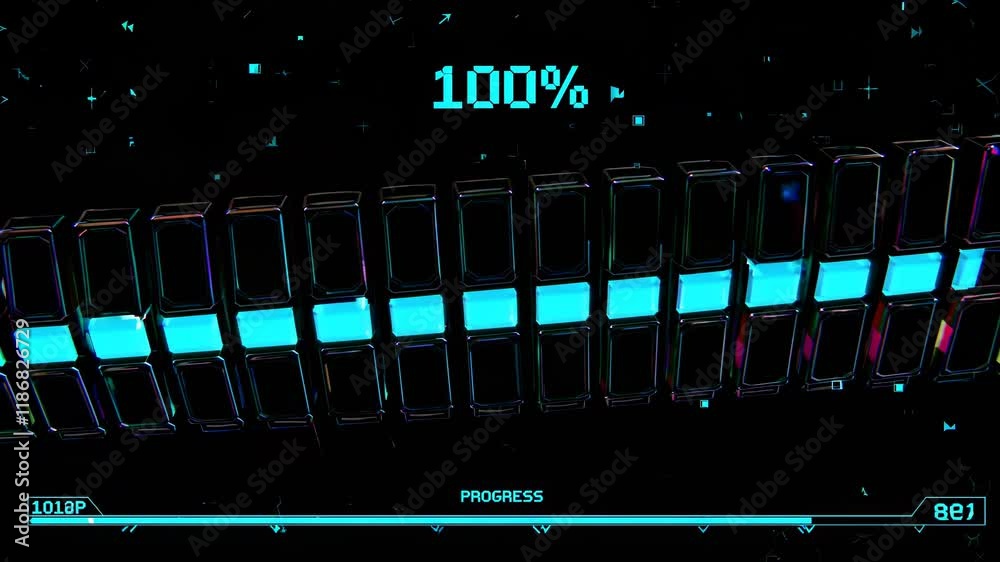 Poster digital progress bar displaying real-time data increase and dynamic visual effects