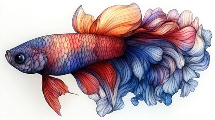Fototapeta premium Vibrant Artistic Illustration of a Betta Fish with Flowing Fins and Vivid Color Palette Exhibiting Graceful Movement in Water
