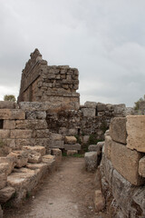 path through Ruins at the archeological site of Side, Turkey